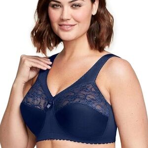 Glamorise Magic Lift Gull Figure Support Wireless Navy Lace‎ Bra NWT Size: